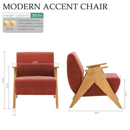 Home Accent Chair Mid Century Modern Accent Chair with Wood Frame, Lounge Upholstered Armchair, Reading Chair, Sturdy Base,For Living Room, Bedroom,Office,Comfy Guest Waiting Room Chairs,Orange