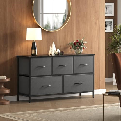 Dresser for Bedroom with 5 Drawers, Wide Chest of Drawers, Grey, view 3