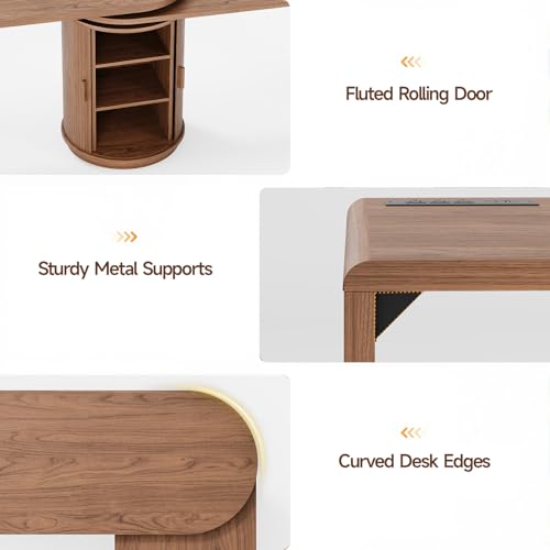 60 in L Shaped Desks,360° Rotating Swivel Corner Desk,Walnut, view 7