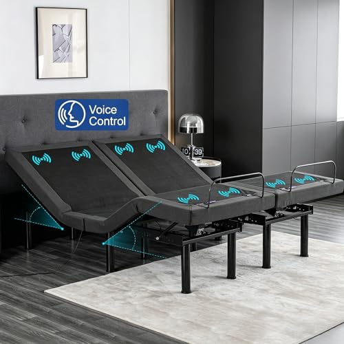 Adjustable bed frame with grey memory foam mattress, thickened foam legs, view 3