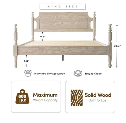 Solid Wood King Size Platform Bed Frame with Headboard & Footboard, view 5