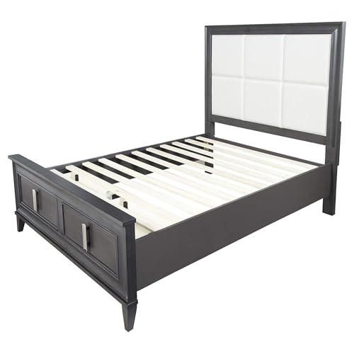 Queen Platform Bed Upholstered Dark Grey Linen Frame Modern Low Profile Sleek Design Wood Slat Support No Box Spring Required Sturdy Bedroom Furniture for Minimalist Contemporary Homes