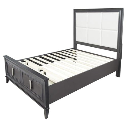 Queen Platform Bed Upholstered Dark Grey Linen Frame Modern Low Profile Sleek Design Wood Slat Support No Box Spring Required Sturdy Bedroom Furniture for Minimalist Contemporary Homes