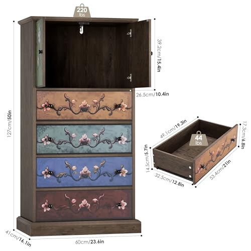 50" H Boho Dresser Vintage Dresser, 4 Drawer Dresser for Bedroom, view 4