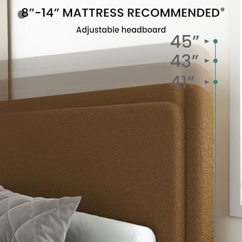 Queen Size Boucle Platform Bed Frame with Adjustable Headboard, view 6