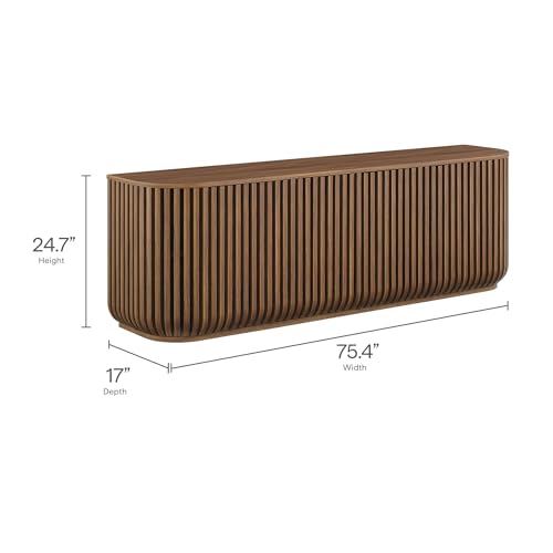 Fortitude 75" Fluted Curved Sideboard Buffet with 4 Doors in Walnut – Modern, view 4