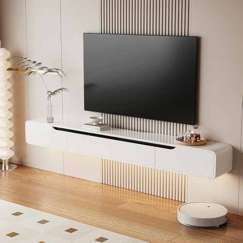 High Gloss Floating TV Stand with 3 Doors,White,47 Inch, view 2