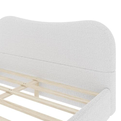 JIVOIT Queen Berber Fleece Upholstered Bed with Headboard, Wood Supporting Feet (White/Queen,30)