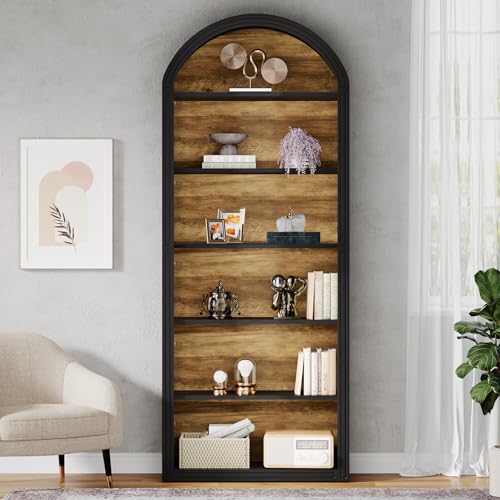 6-Tier Black Arched Bookshelf, 77.16" Tall Arched Bookcase with Storage Shelves, view 6