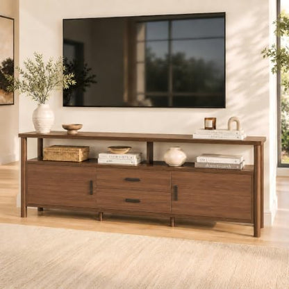 70" Long TV Stand, Mid Century Modern Entertainment Center with Open Shelves, view 2