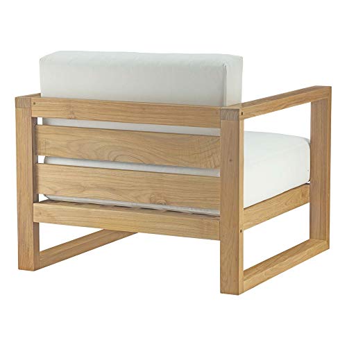 Upland Teak Outdoor Collection | Durable Teak Wood Furniture Set with All-Weather White Cushions | Includes Coffee Table & 2 Armchairs | Ideal for Balcony, Patio, Poolside, Garden