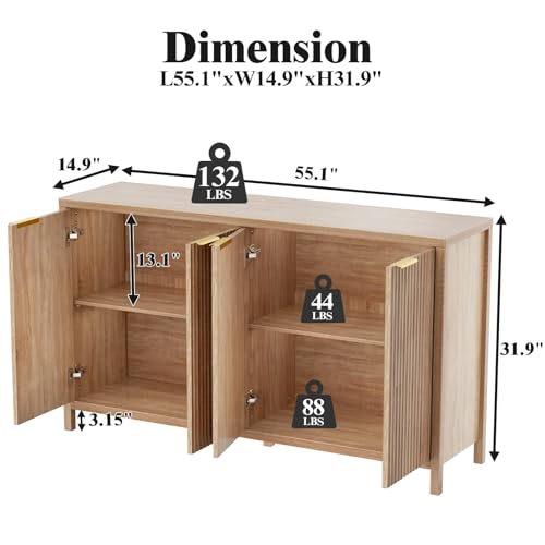 Fluted Sideboard Buffet Cabinet, view 4