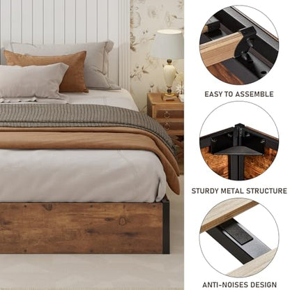 King Size Bed Frame with Lift Up Storage, Rustic Brown, view 7