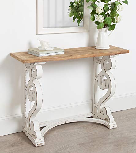 Wyldwood Country French Solid Wood Console Table - Rustic/White Legs - Natural Wood Top