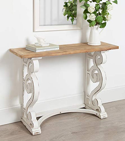 Wyldwood Country French Solid Wood Console Table - Rustic/White Legs - Natural Wood Top