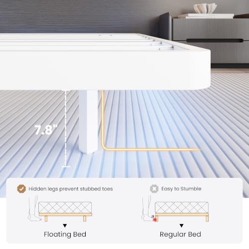 Full Size Floating Bed Frame with Smart LED Lights, White, view 7