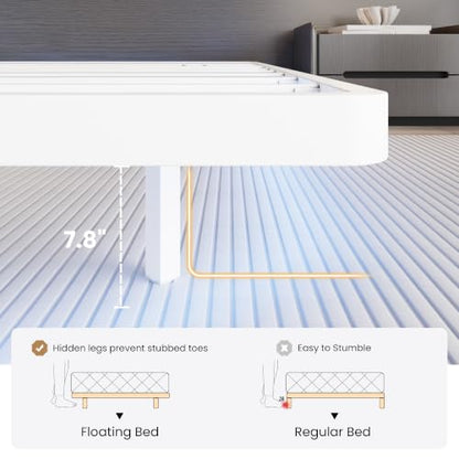 Full Size Floating Bed Frame with Smart LED Lights, White, view 7