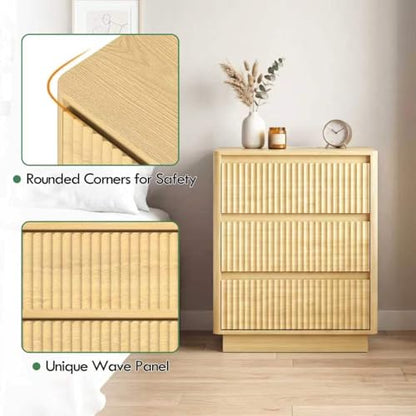 (Set of 2) End Table with Fast USB C Charging Station, Sofa Side Table with 3Drawers, Large Storage Modern Wood Storage Cabinet for Living Room,Bedroom,Office, Natura