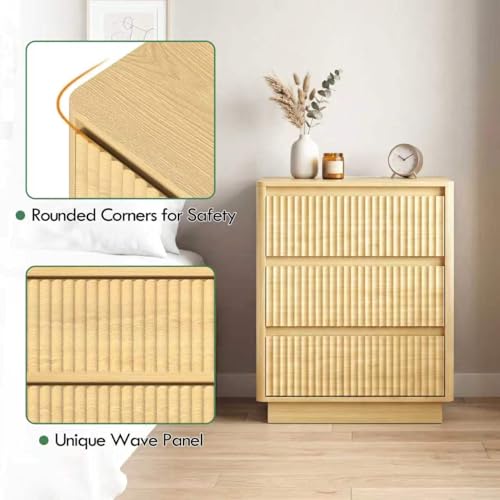 End Table Set of 2 with Fast USB C Charging Station, Sofa Side Table with 3Drawers, Large Storage Modern Wood Storage Cabinet for Living Room,Bedroom,Office, Natural