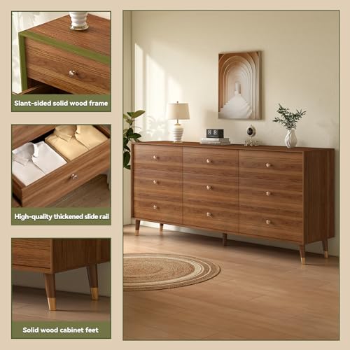 Dresser for Bedroom, 63 Inch 9 Drawer Wooden Chest of Drawers, view 6