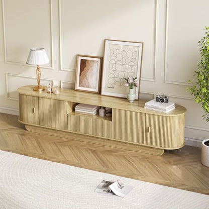 86.6'' Fluted TV Stand for 55-85 Inch, Natural Wood TV Console, view 8