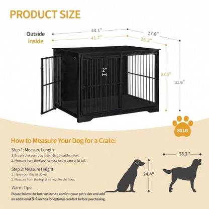 44.1" XL Dog Crate Furniture Indoor Dog Kennel with Barn Door, view 3