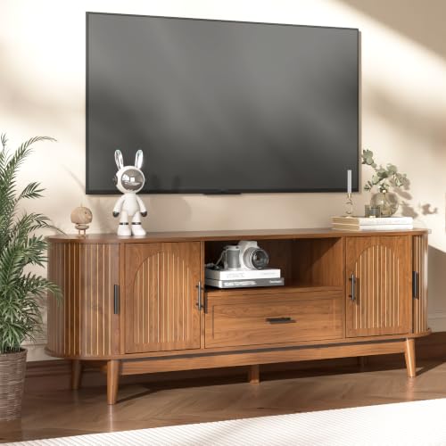 63" Fluted TV Stand for Tvs up to 70" Entertainment Center with Drawers, view 2