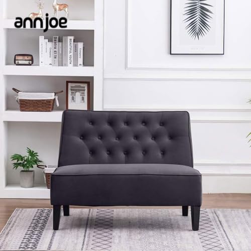 annjoe Button Tufted Loveseat Settee Upholstered Sofa Backrest Buckle Couch Banquette Bench for Dining Room Living Room Bedroom Funiture(Gray 1)