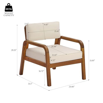 Canico Acacia Wood Lounge Chair Outdoor with Weather-Resistant Cushion, Wooden Patio Accent Chair with Open Frame Design, Outdoor Armchair for Patio Furniture Set, Cream + Teak