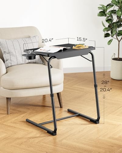 TV Tray - TV Table for Eating, Folding Table Trays with 6 Height & 3 Tilt Angle, TV Tray Table with Cup Holder, Dinner Tray for Eating or Working on Couch, Bed, Living Room, Home & Office