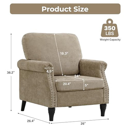 Accent Chair for Living Room, Modern Mid Century Reading Chair Armchair High Back Upholstered Armchair with Wooden Legs for Living Room Bedroom Office (Brown, 1pcs)