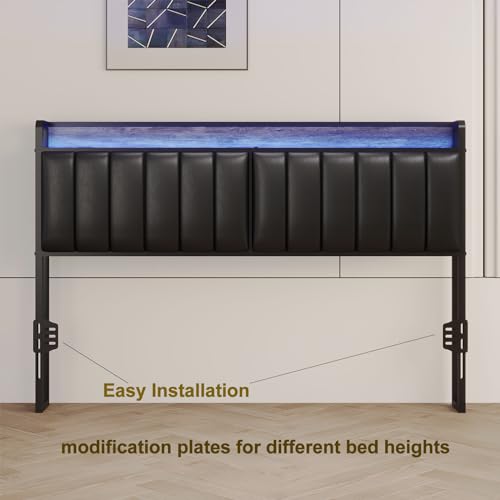 Queen Headboard Only with Storage & Outlets,Bed Headboard Queen Size,Black, view 6