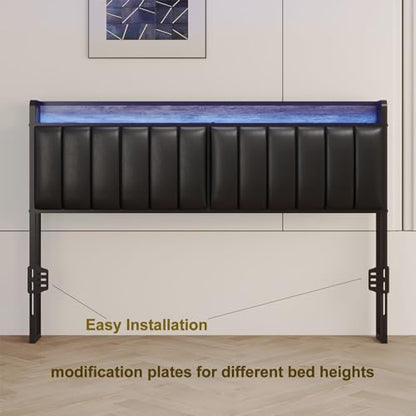 Queen Headboard Only with Storage & Outlets,Bed Headboard Queen Size,Black, view 6