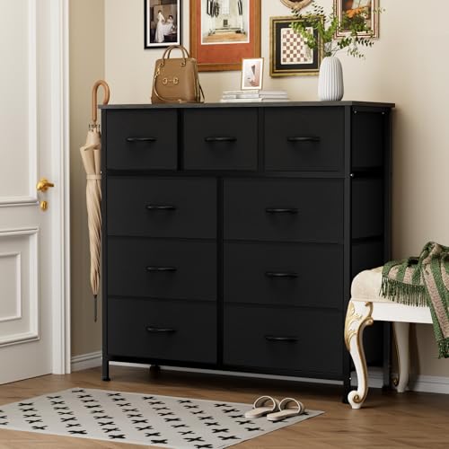 9 Drawer Black Dresser for Bedroom, Closet Organizer Storage Tower, view 3
