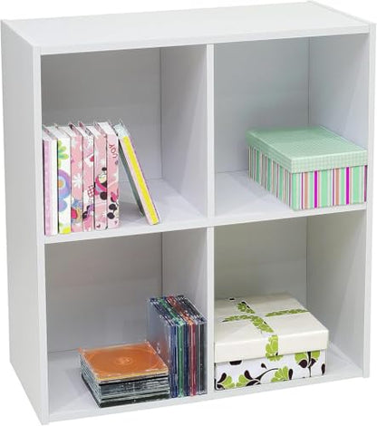 2 Tier Open Shelf Bookcase Storage Organizer, White Wood, Contemporary.