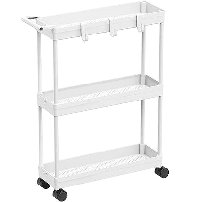 3-Tier Slim Rolling Cart w/Handle 5.5" Wx27.5 H, White, view 2