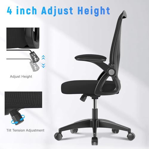 Home Office Desk Chair Mid Back with Adjustable Height Dark Black, view 6