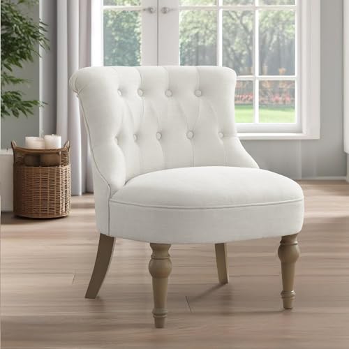 Living Room Chairs, Armless Accent Chair, Comfy Tufted Bedroom Chair, Upholstered Chair with Wooden Legs for Reading Room, Reception, Apartments and Dormitories (Beige)