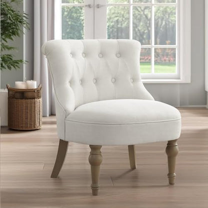 Living Room Chairs, Armless Accent Chair, Comfy Tufted Bedroom Chair, Upholstered Chair with Wooden Legs for Reading Room, Reception, Apartments and Dormitories (Beige)