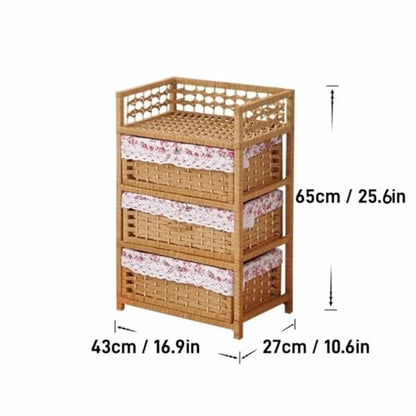 Rattan-Like Nightstand, Storage Cabinet with 3 Drawers, Minimalist Side Tables, Decorative Living Room Furniture, Multi-Function Side Cabinet for Bedroom, Living Room(White)