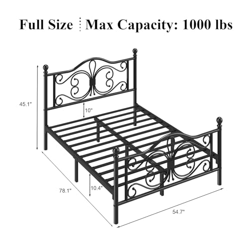 Full Bed Frame with Butterfly Pattern Design Headboard & Headboard, Black, view 3