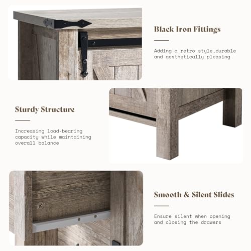 31.5'' Farmhouse Dresser with Sliding Barn Doors, 48" Rustic 5 Drawer Tall Dresser, Storage Organizer for Bedroom, Entryway, Light Rustic Oak