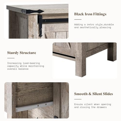 31.5'' Farmhouse Dresser with Sliding Barn Doors, 48" Rustic 5 Drawer Tall Dresser, Storage Organizer for Bedroom, Entryway, Light Rustic Oak