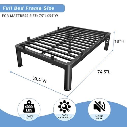18 Inch Metal Full Size Bed Frame with Heavy Duty Steel Support, view 4