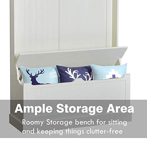 Hall Tree with Bench and Shoe Storage 3-in-1 Coat Rack Cream White, view 7