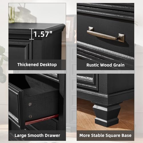 Farmhouse Dresser and Nightstand Sets 2 Piece, 7 Drawer Dresser & 2 Drawer Nightstand Set, Rustic Wood Bedroom Furniture Set for Home, Bedroom, Hallway, Black