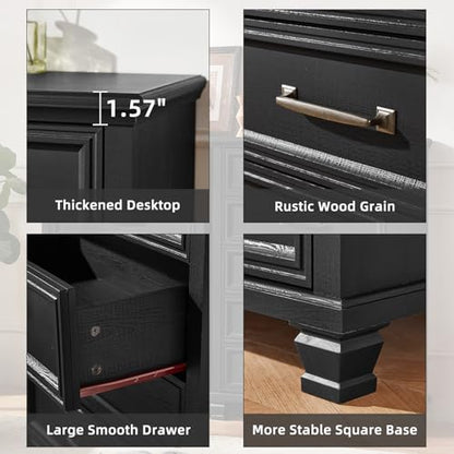 Farmhouse Dresser and Nightstand Sets 2 Piece, 7 Drawer Dresser & 2 Drawer Nightstand Set, Rustic Wood Bedroom Furniture Set for Home, Bedroom, Hallway, Black