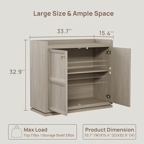Buffet Cabinet with Storage 34" Sideboard Accent Storage Cabinet for Bedroom Dining Room Living Room Entryway with Doors & Shelves Modern Buffet Table with Golden Handle Credenza Side Board