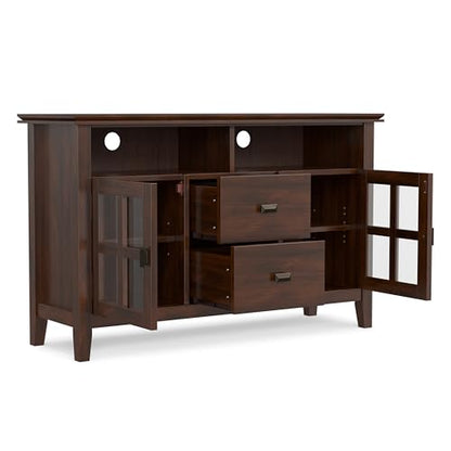 Artisan TV Stand - 48 inch Wide Solid Wood Media Console in Russet Brown, Contemporary Entertainment Center for Living Room for TVs up to 55 Inches with Drawers and Cable Management