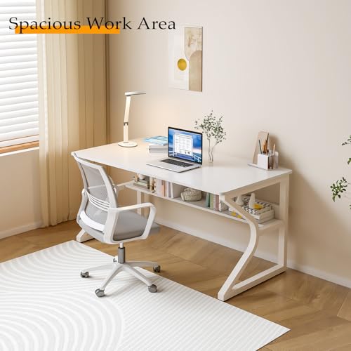 47.3-Inch Writing Desk with Storage Shelf, Warm White, view 4